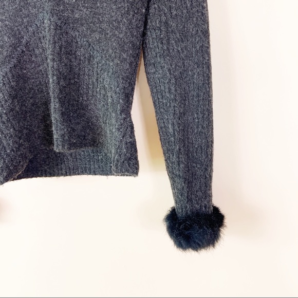 CABO Y2K Style Black Wool Fur Trim Sweater SM - Picture 3 of 6